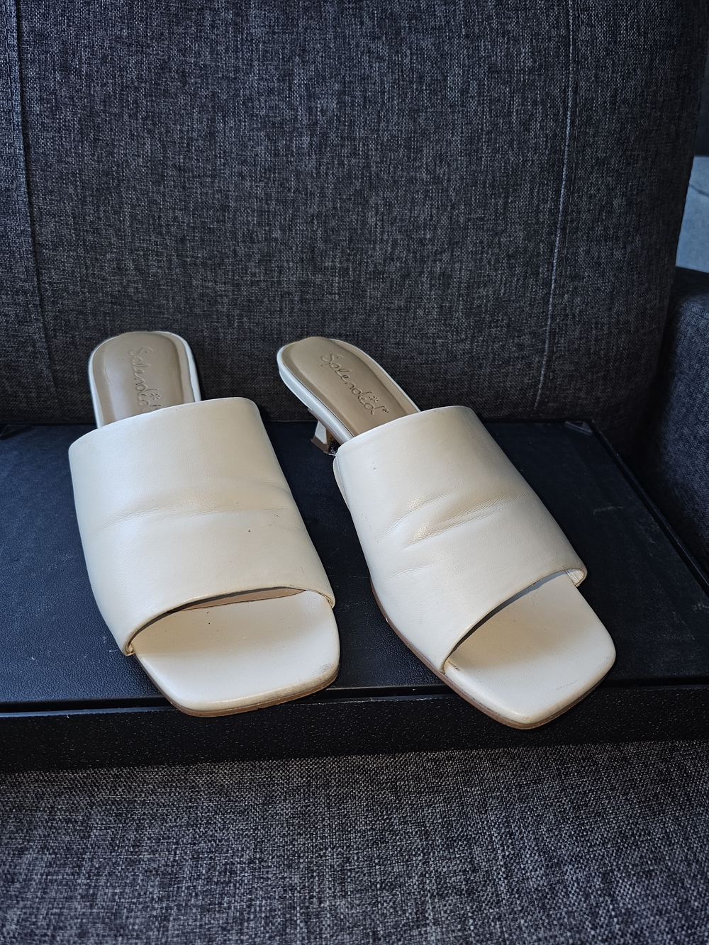 SPLENDID Harper White Leather Slide Sandals Kitten Heel Women’s Size 7.5